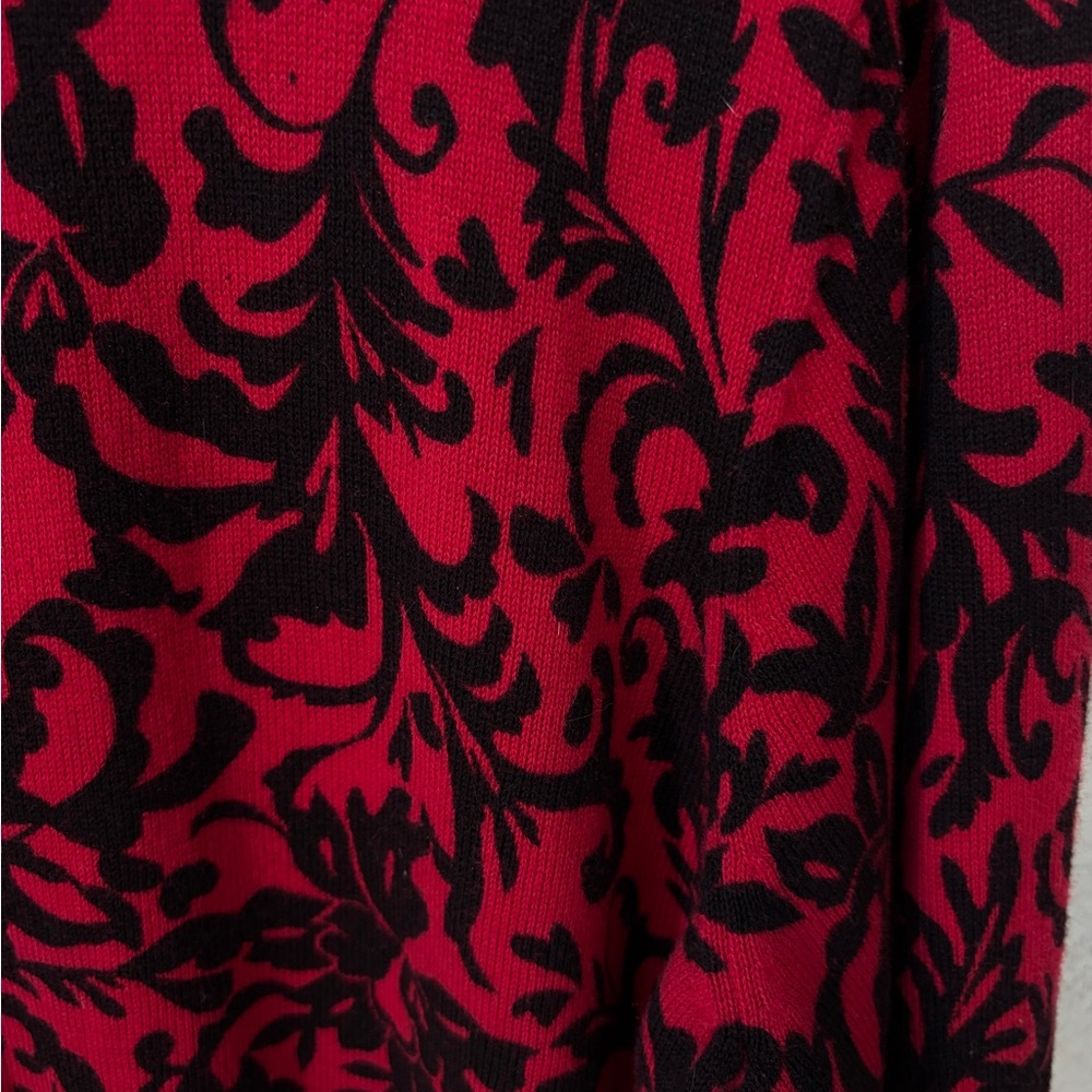Christopher & Banks Damask Floral Cardigan Women’s XL Red And Black Button Up - Picture 4 of 10